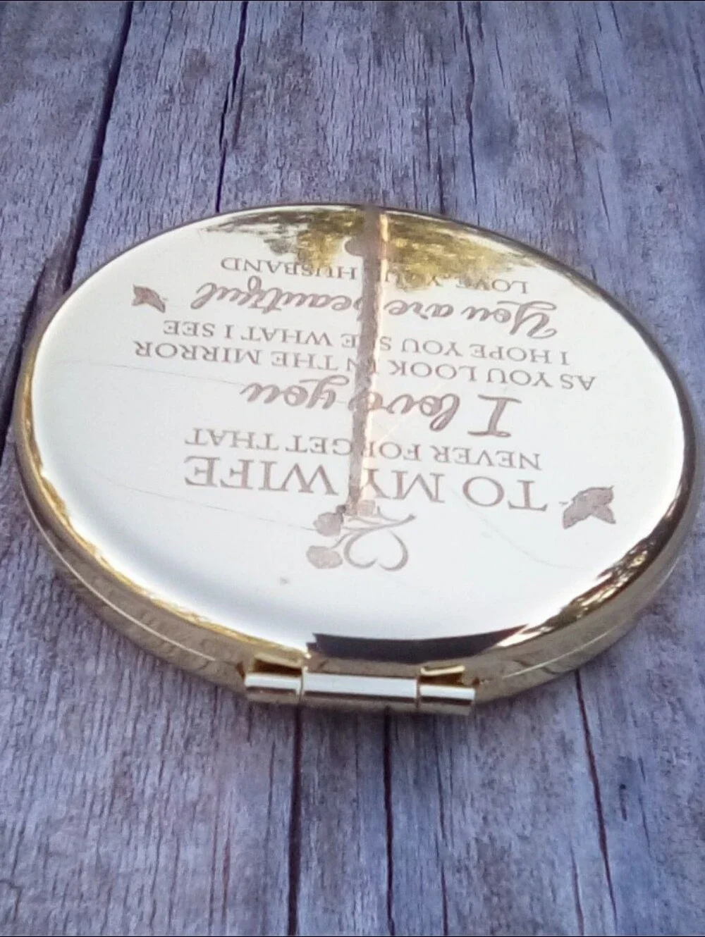To My Wife Gold Tone Compact Mirror Purse Mirror Gift